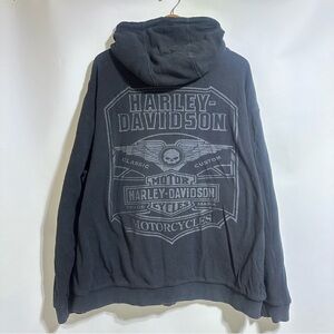 Harley Davidson black brown full zip reversible thermal hoodie men’s 2XL